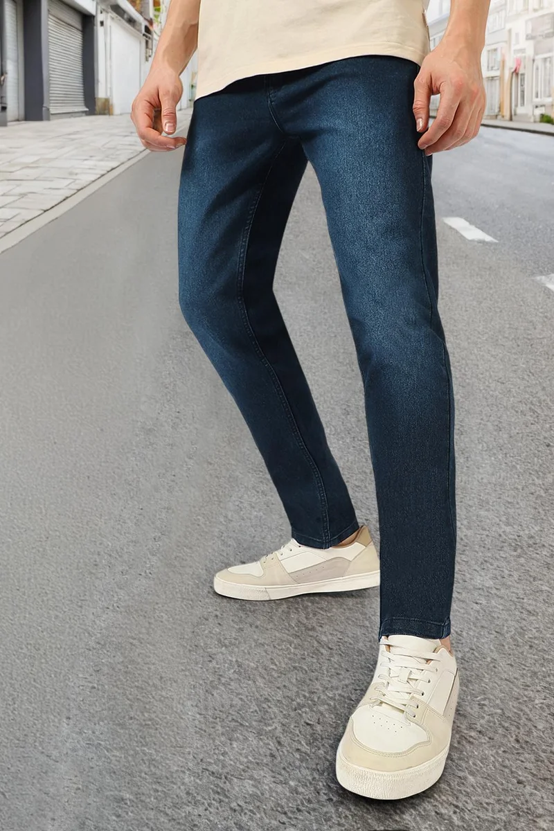 Urbano Fashion Men's Car Blue Slim Fit Washed Jeans Stretchable